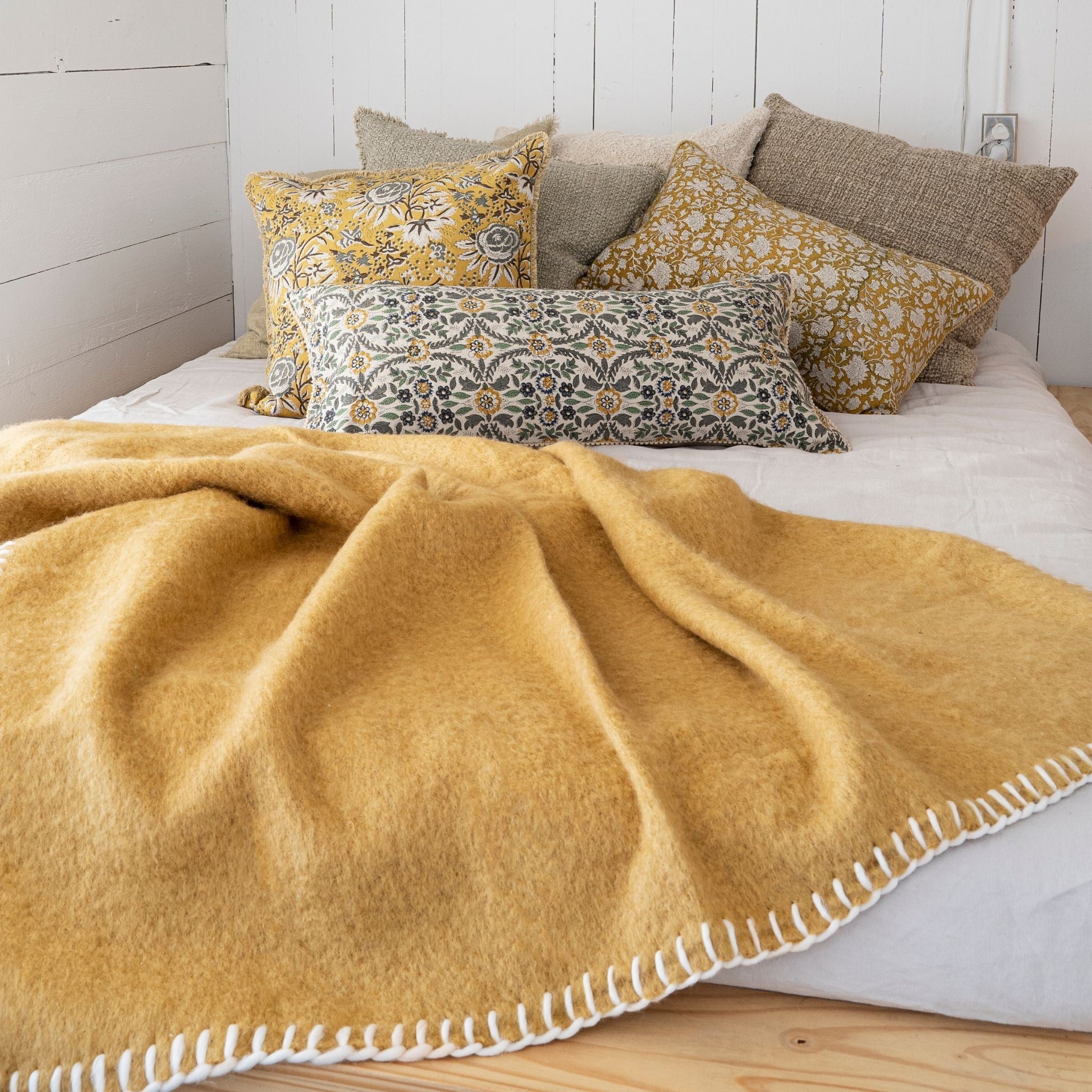 Blanket Stitch Mohair Throw Ochre