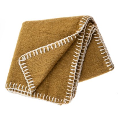 Blanket Stitch Mohair Throw Ochre