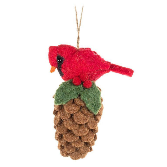 F121 - Cardinal on Pinecone Ornament