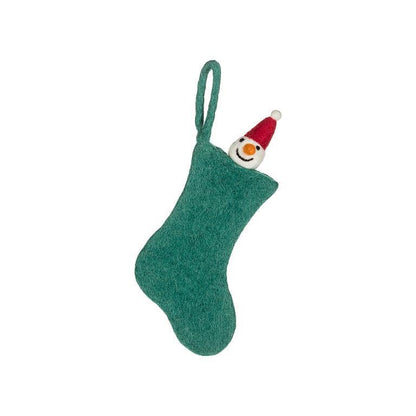 F117 - Mini Green Stocking w/Snowman Ornament