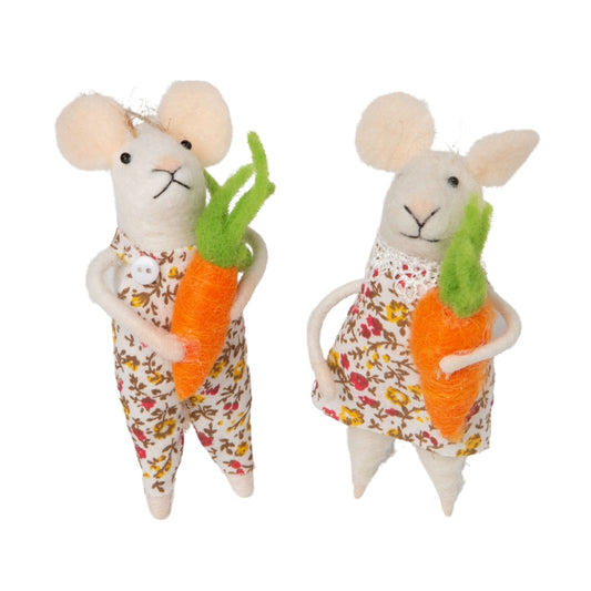 F78 - Mice In Pink And White Floral Clothes Ornaments, Carrot Trim