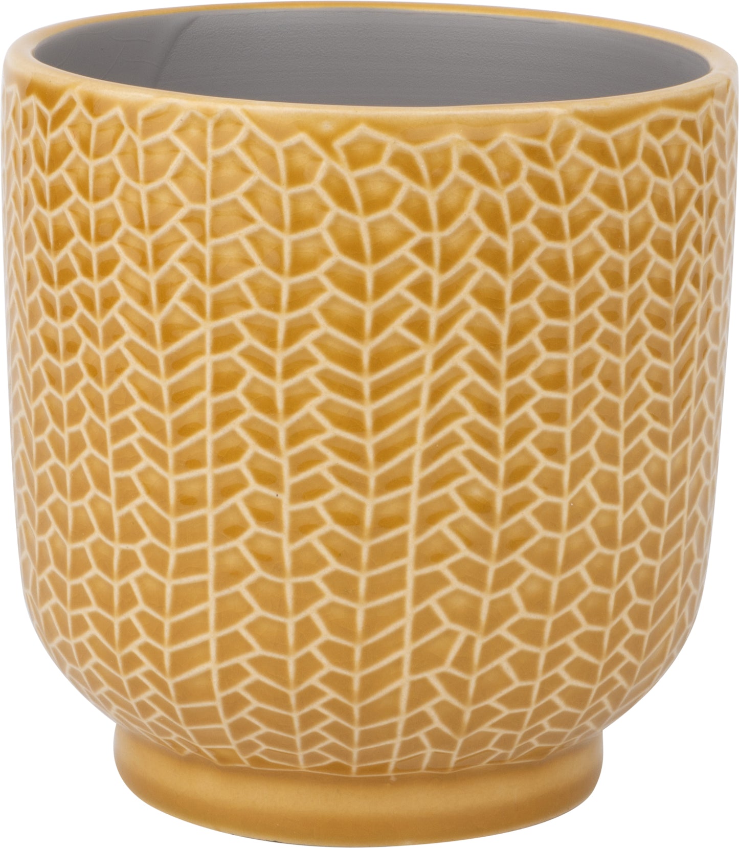 Mini Fern Pattern Urn Shape Ceramic Pot Cover Deep Mustard Gold