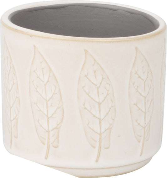 Leaf Pattern Ceramic Pot Cover Grayish/White 3"