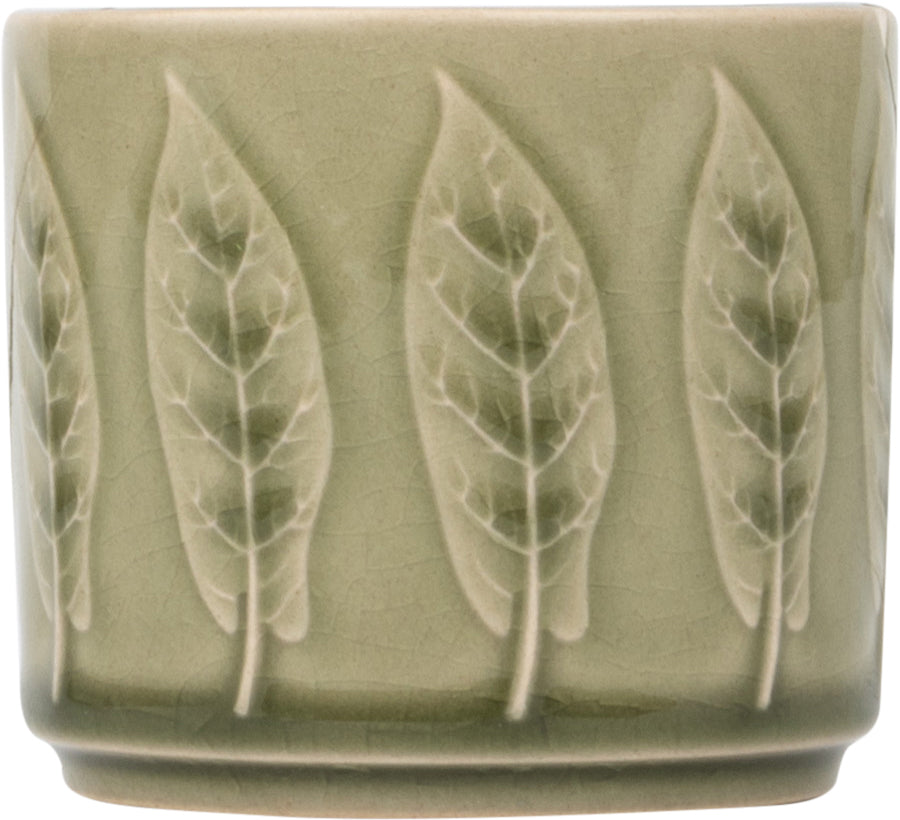 Leaf Pattern Ceramic Pot Cover Pale Green 3"