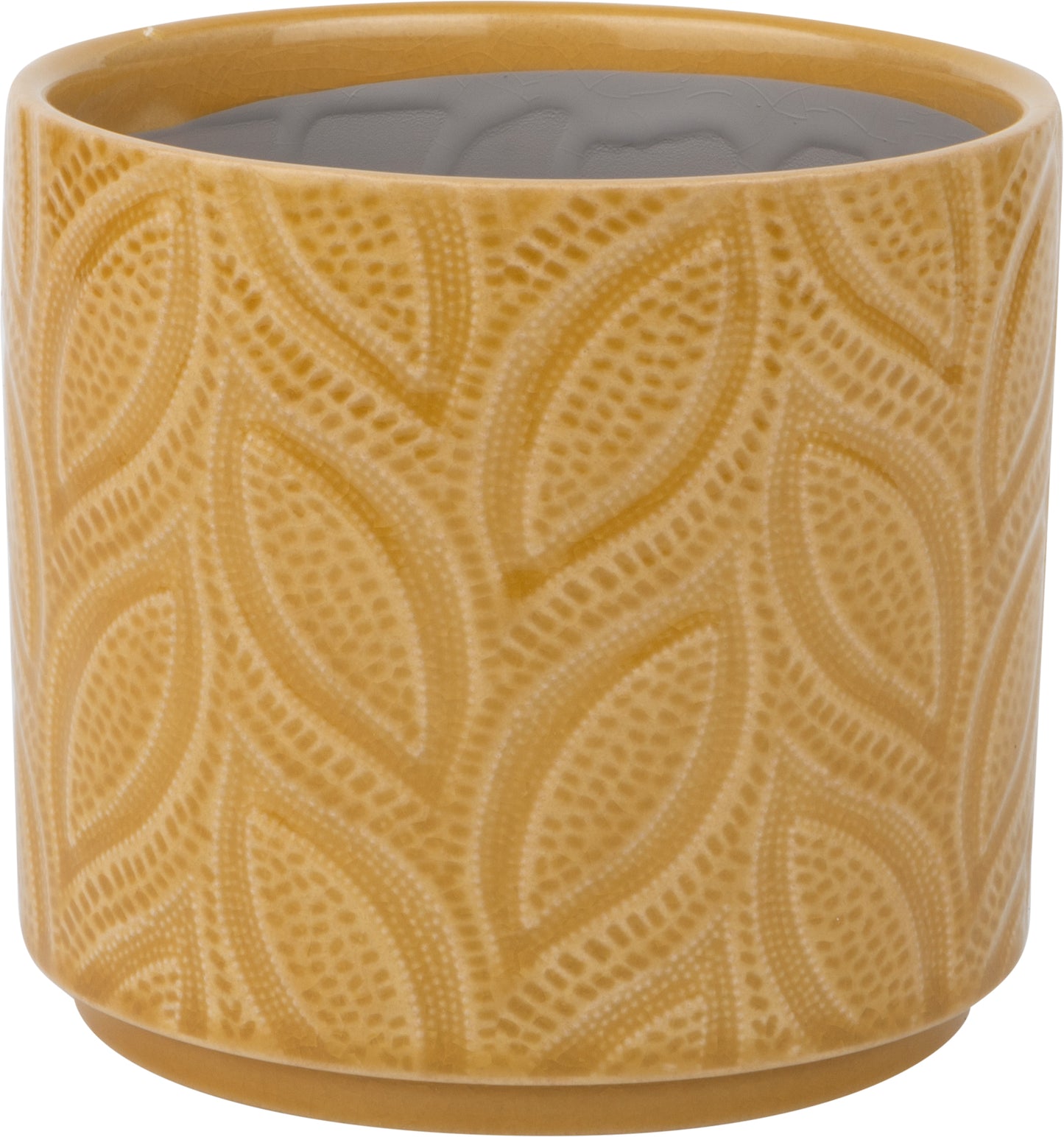 Leaf Pattern Ceramic Pot Cover Deep Mustard Gold 5.5"