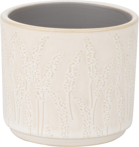 Floral Stem Pattern Ceramic Pot Cover Off White Beige 3"