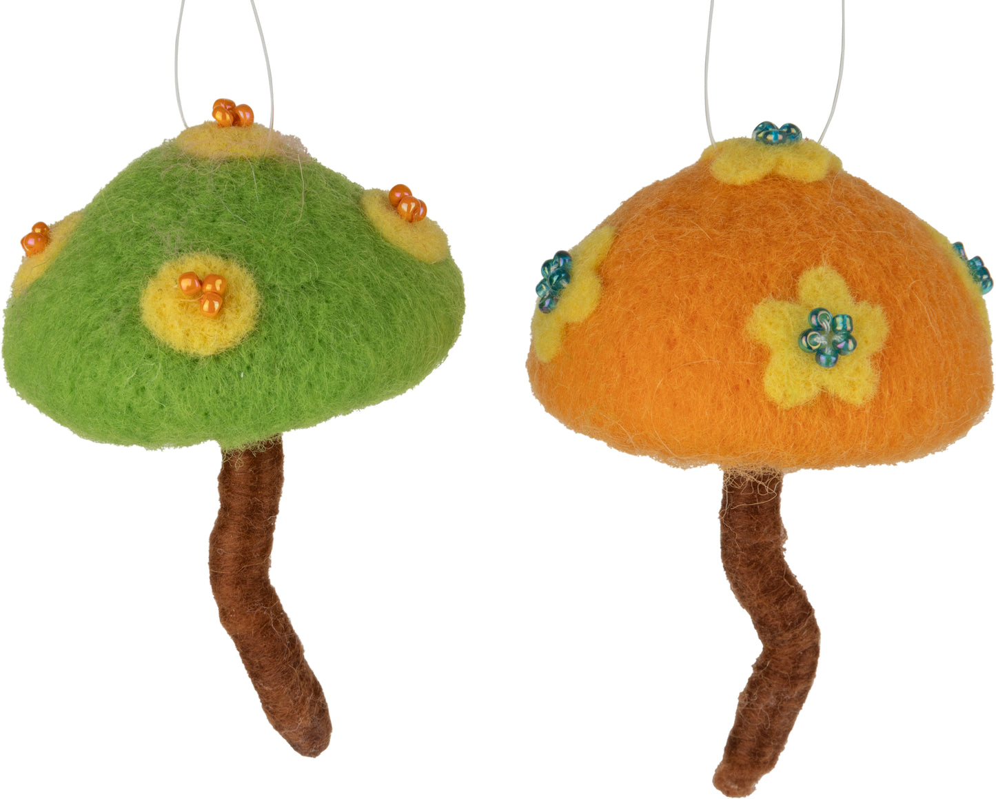 Felt Mushroom Ornaments Orange And Green