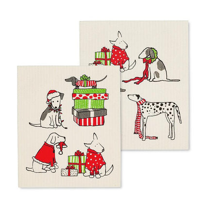 Swedish Dishcloths Set of 2 Holiday Dogs