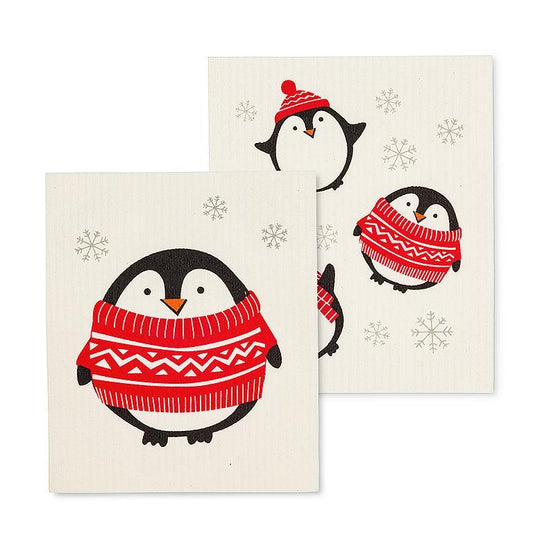 Swedish Dishcloths Set of 2 Holiday Penguin