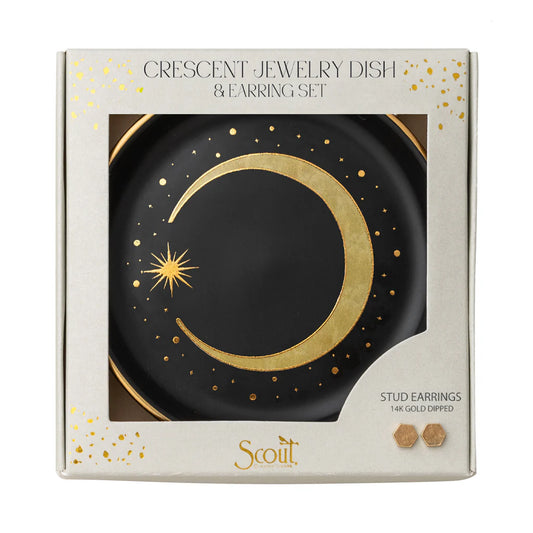 Jewelry Dish And Stud Earring Set - Crescent/Black