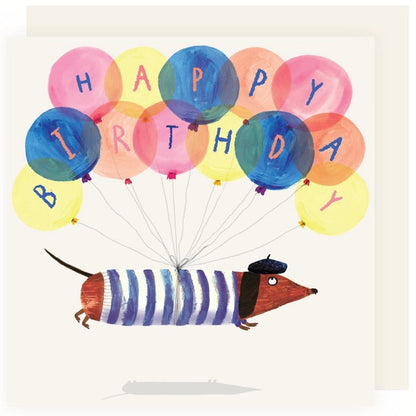 Sausage Dog Balloon Birthday Greeting Card