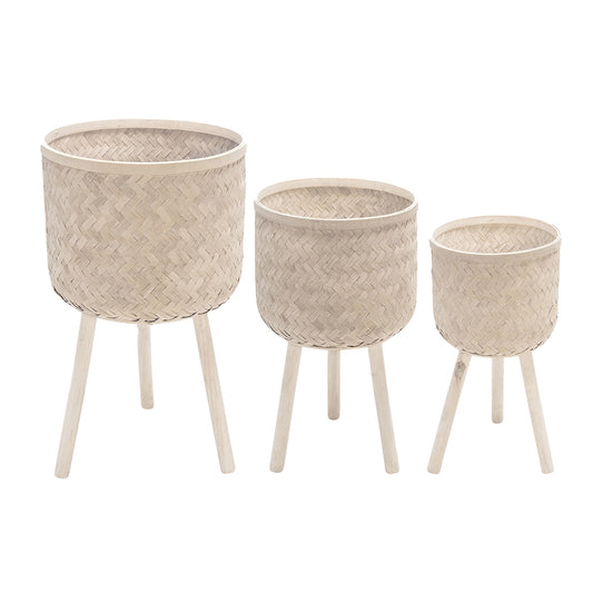 Bamboo Planter White Wash