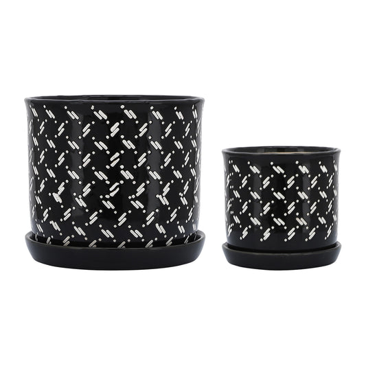 Dots Planter W/ Saucer, Black