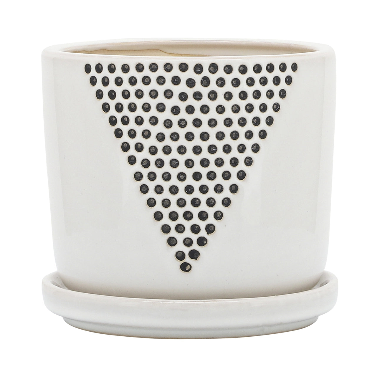 Triangle Dots Planter W/ Saucer, White