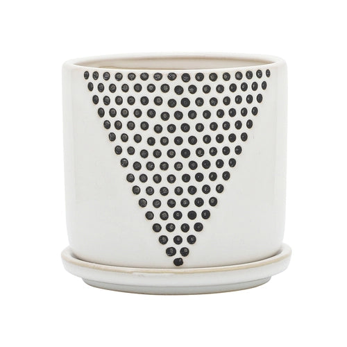 Triangle Dots Planter W/ Saucer, White