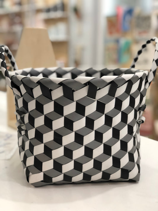 Geometric Black & White Woven Basket Small