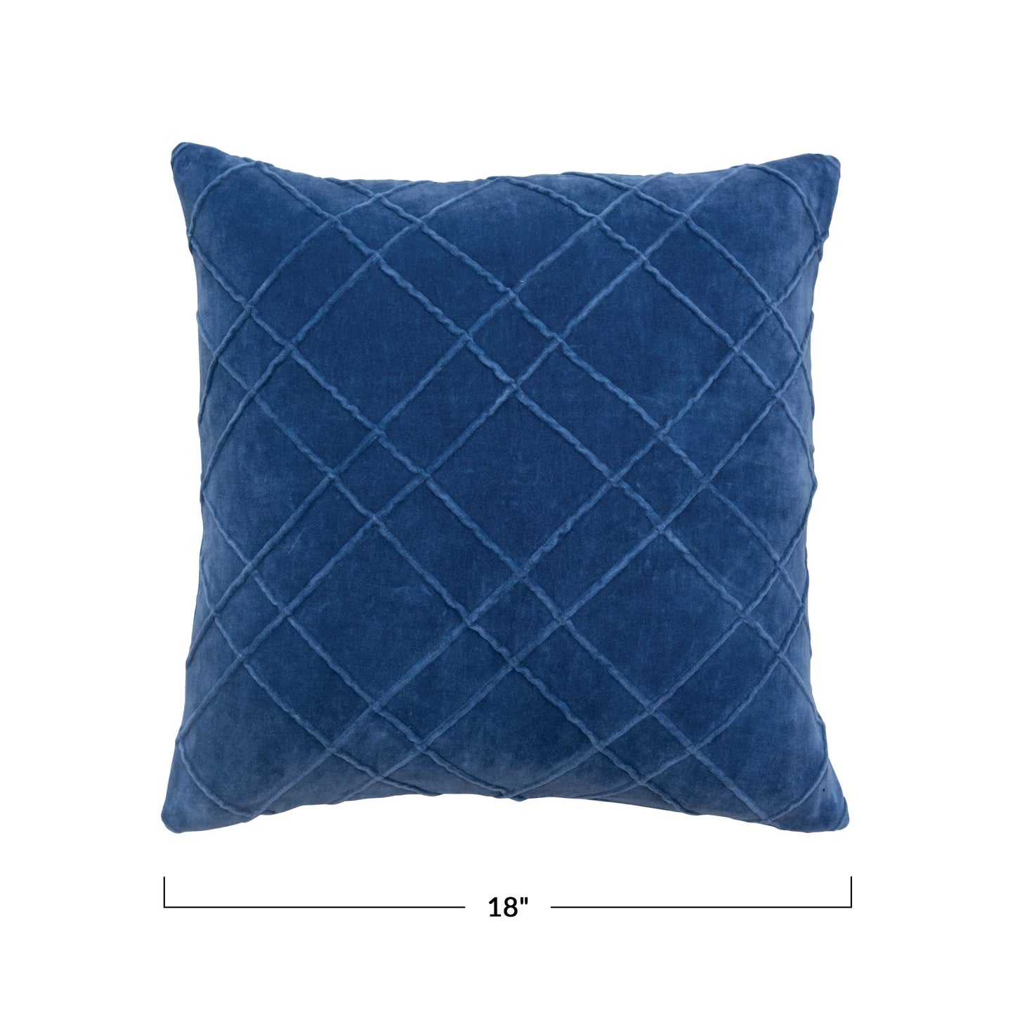 Blue Cotton Velvet Pillow Cushion w/ Piped Pattern