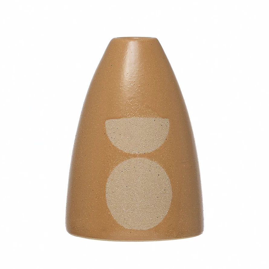 Stoneware Taper Holder w/ Circle Design, Tan Color